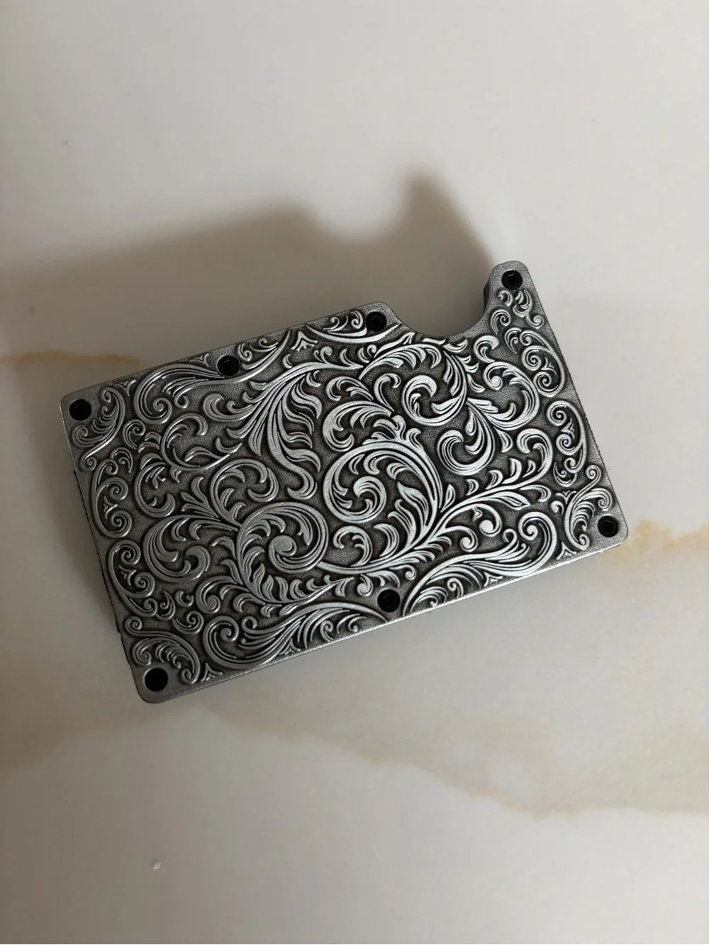 Ornate Scroll Engraved Money Clip - Silver
